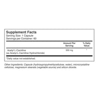 Thumbnail for Acetyl L-Carnitine 500 mg 60 Capsules   * Jarrow Formulas Supplement - Conners Clinic