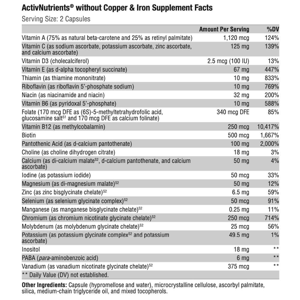 ActivNutrients® without Copper & Iron 120 Capsules  * Xymogen Supplement - Conners Clinic