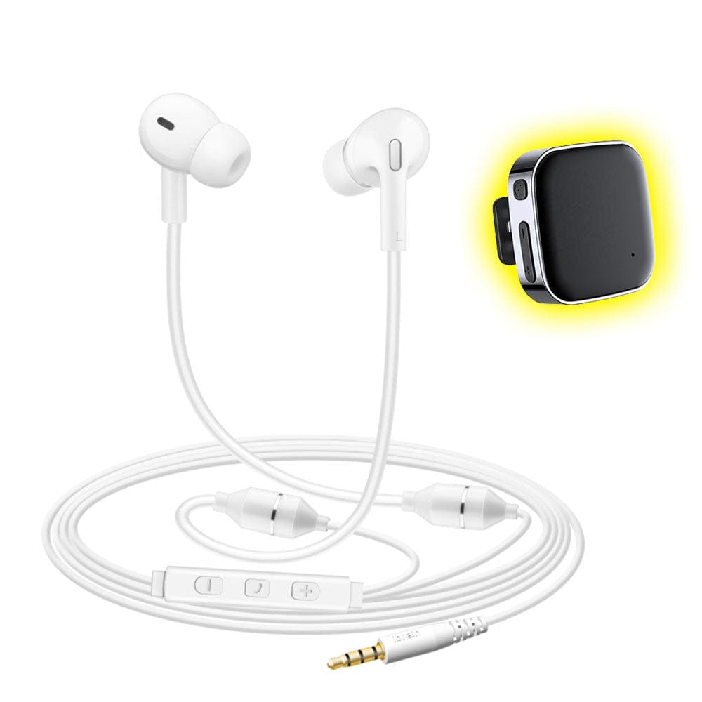 Air Tube EMF Protection Radiation-Free Stereo Earbud Headphones Conners Clinic Equipment White Earbud Headphones - Aux + Bluetooth Adapter - Conners Clinic