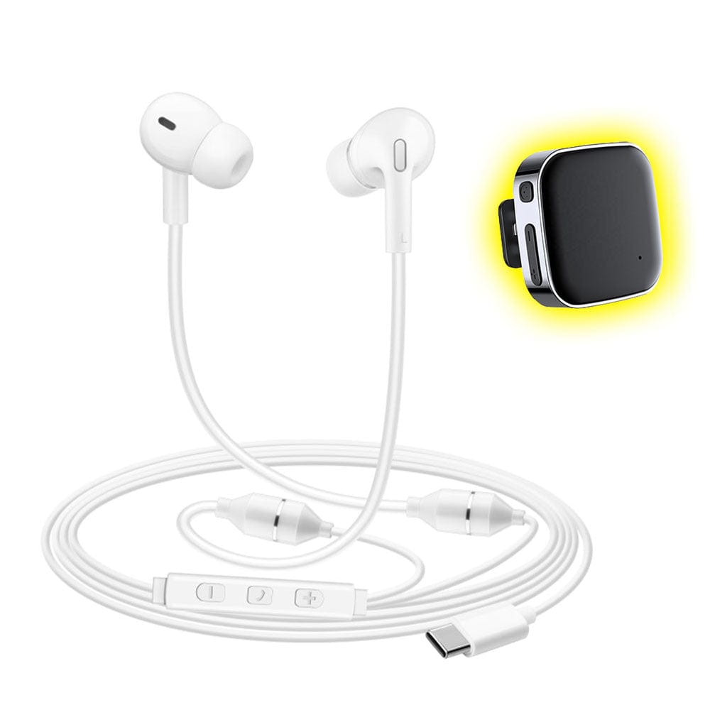 Air Tube EMF Protection Radiation-Free Stereo Earbud Headphones Conners Clinic Equipment White Earbud Headphones - USB-C + Bluetooth Adapter - Conners Clinic