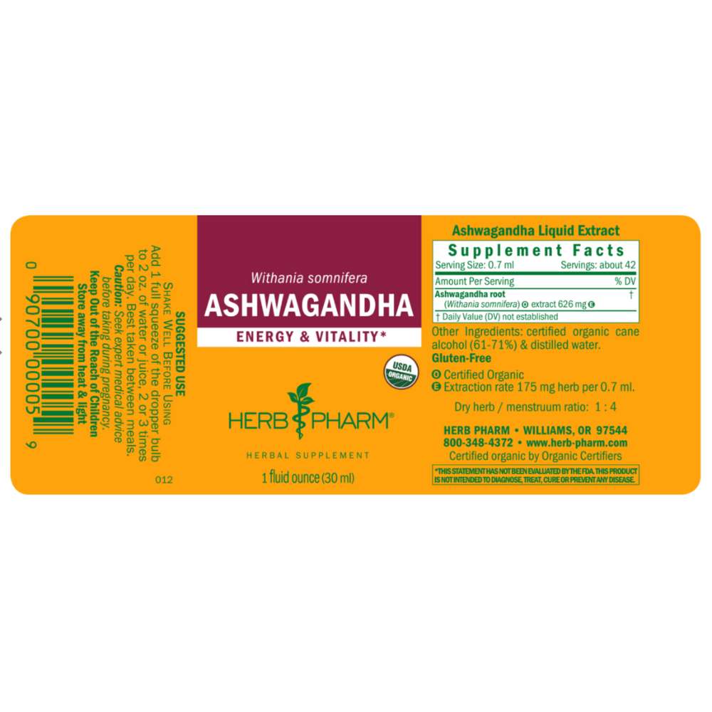 ASHWAGANDHA 1 fl oz * Herb Pharm Supplement - Conners Clinic