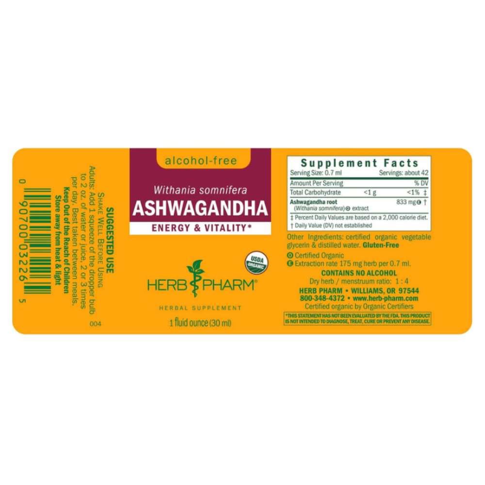 ASHWAGANDHA ALCOHOL FREE 1 fl oz * Herb Pharm Supplement - Conners Clinic