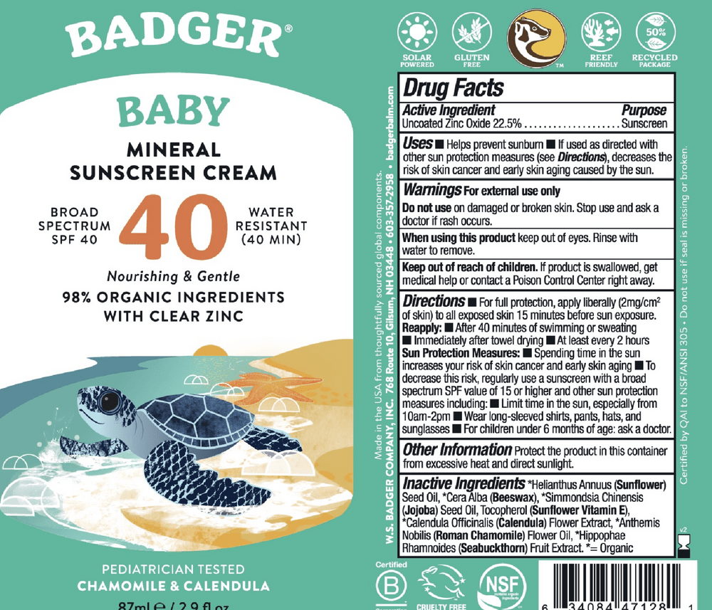 Badger SPF 40 Baby Mineral Sunscreen Cream * Badger Supplement - Conners Clinic