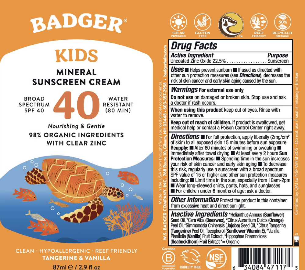 Badger SPF 40 Kids Mineral Sunscreen Cream * Badger Supplement - Conners Clinic