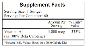 Beta Carotene 60 softgels.    * Ecological Formulas Supplement - Conners Clinic