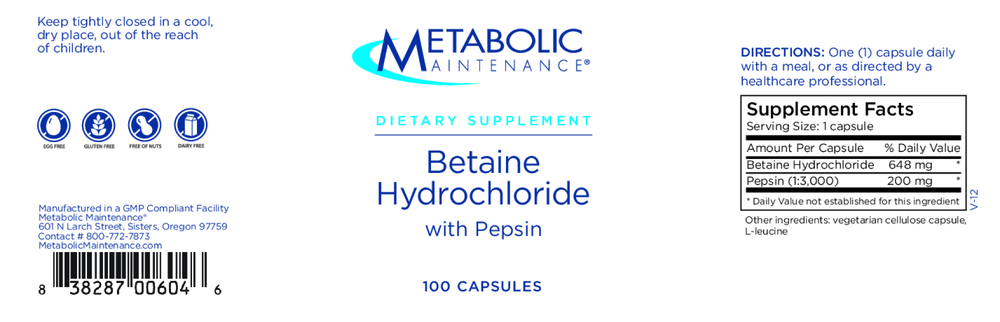 Betaine HCL w/Pepsin * Metabolic Maintenance Supplement - Conners Clinic