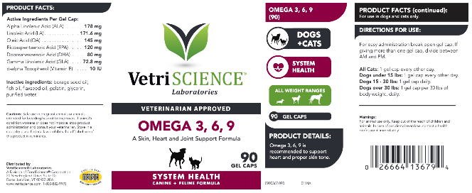 Omega 3, 6, 9 - 90 gels for Pets VetriScience Supplement - Conners Clinic