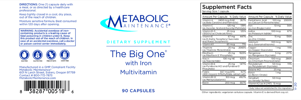 The Big One w/ Iron * Metabolic Maintenance Supplement - Conners Clinic