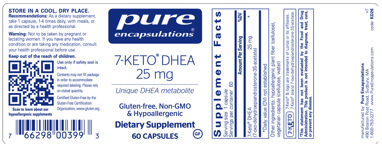 7-Keto DHEA 25 mg 60 vcaps * Pure Encapsulations Supplement - Conners Clinic