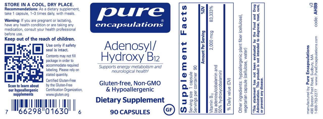 Adenosyl/Hydroxy B12 90 caps * Pure Encapsulations Supplement - Conners Clinic