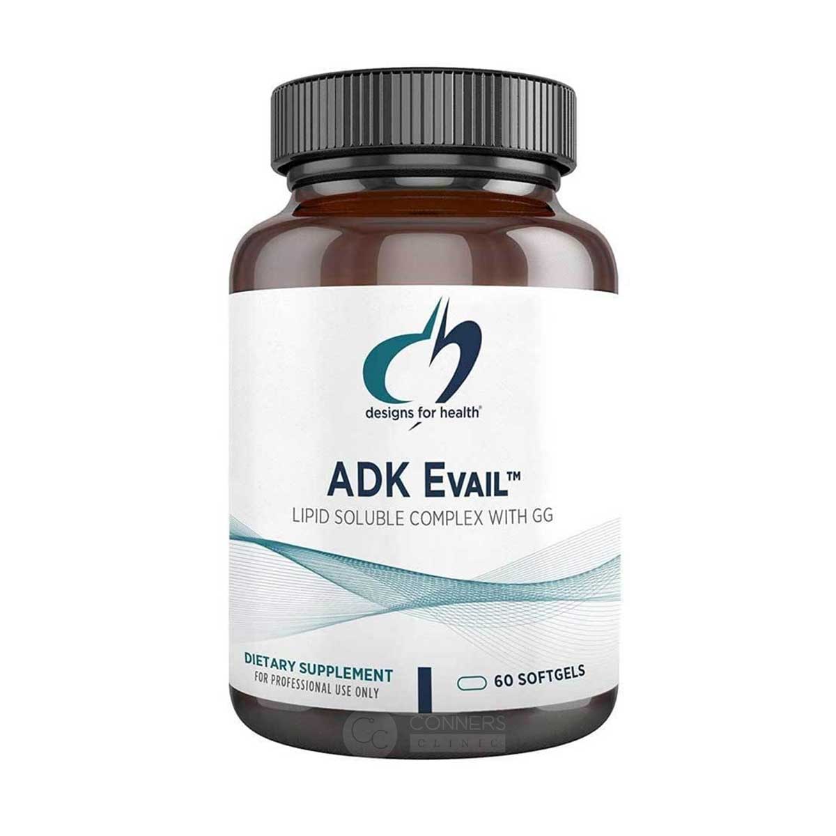 ADK Evail - Vitamin D, E, A & K - 60 capsules Designs for Health Supplement - Conners Clinic