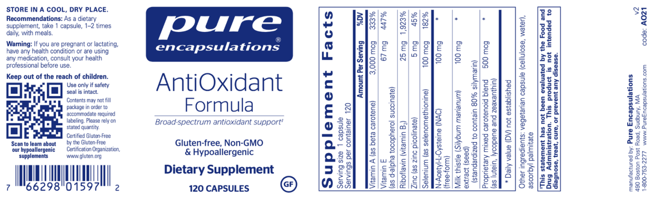 AntiOxidant Formula 120 vegcaps * Pure Encapsulations Supplement - Conners Clinic