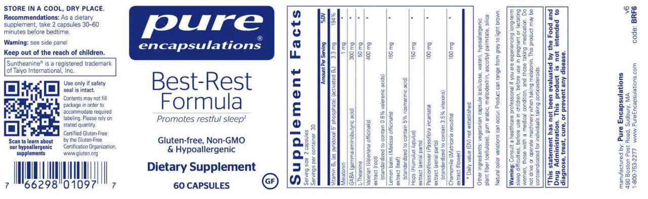 Best-Rest Formula 60 caps * Pure Encapsulations Supplement - Conners Clinic
