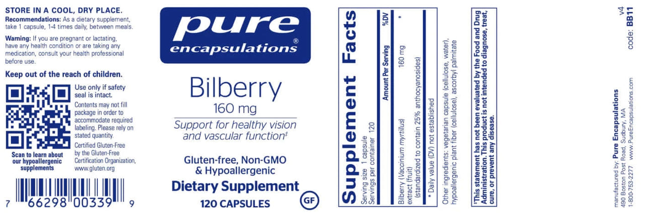 Bilberry 160 mg 120 vegcaps * Pure Encapsulations Supplement - Conners Clinic