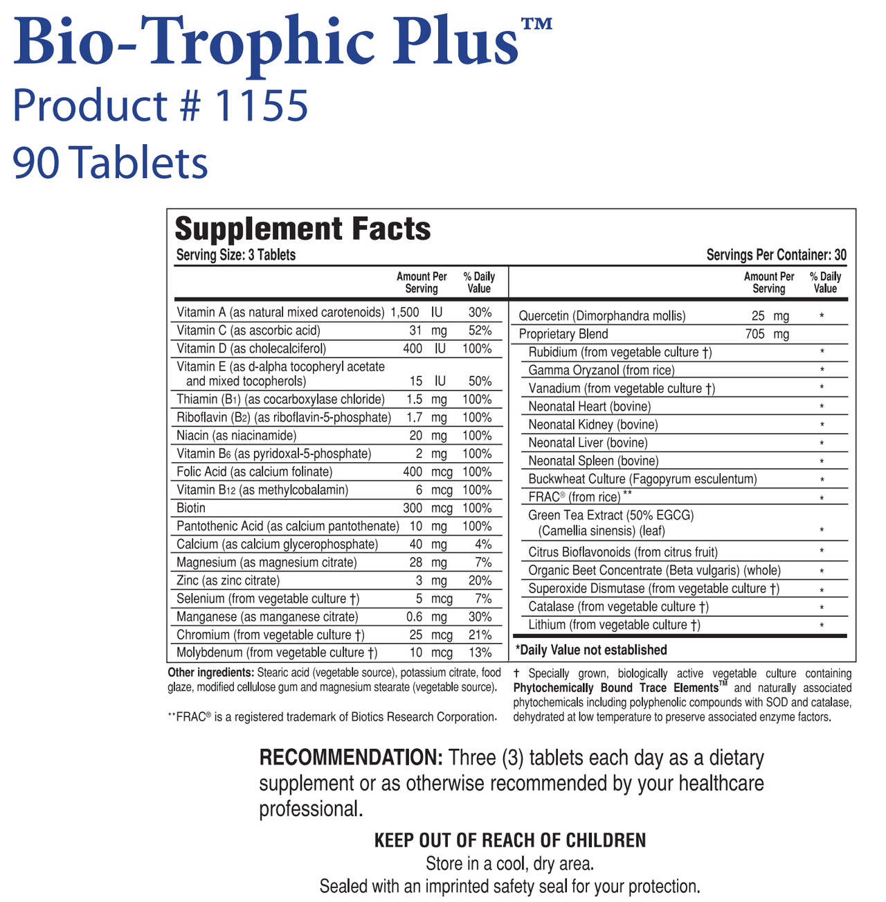 BIO-TROPHIC PLUS (90T) Biotics Research Supplement - Conners Clinic