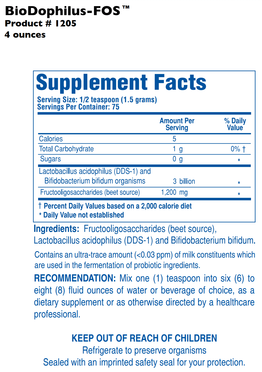 BIODOPHILUS FOS (4OZ) Biotics Research Supplement - Conners Clinic