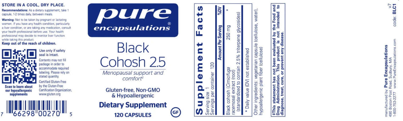 Black Cohosh 2.5 250 mg 120 caps * Pure Encapsulations Supplement - Conners Clinic