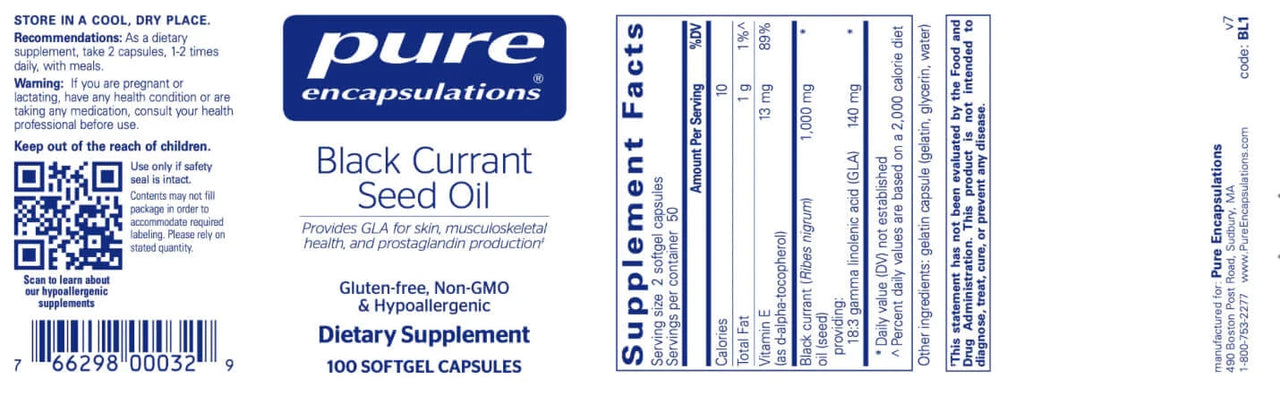 Black Currant Seed Oil 100 gels * Pure Encapsulations Supplement - Conners Clinic