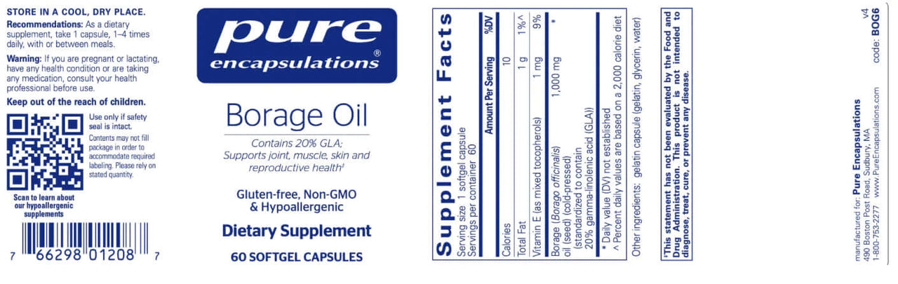 Borage Oil 60 gelcaps * Pure Encapsulations Supplement - Conners Clinic