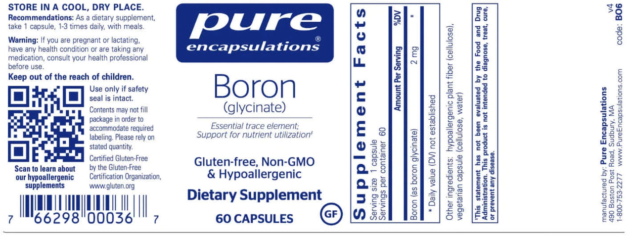 Boron 2 mg 60 vcaps * Pure Encapsulations Supplement - Conners Clinic