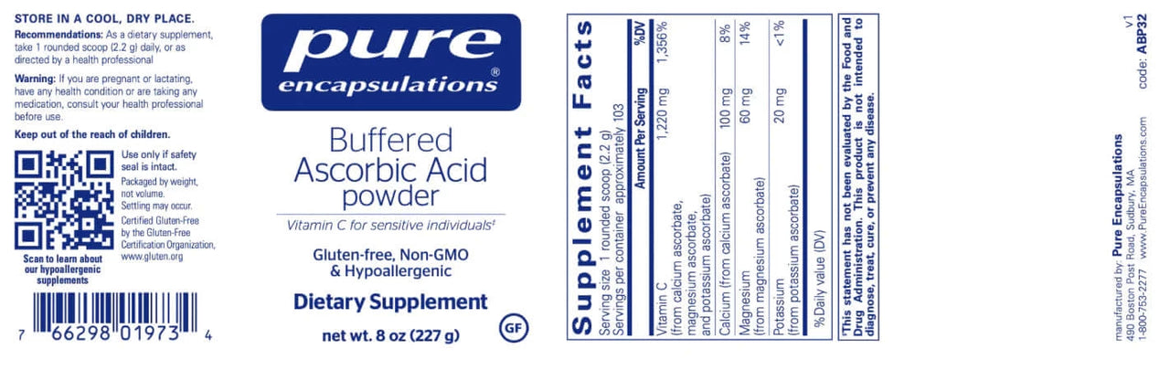 Buffered Ascorbic Acid Powder 227 gms * Pure Encapsulations Supplement - Conners Clinic