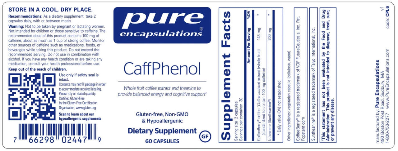 CaffPhenol 60 caps * Pure Encapsulations Supplement - Conners Clinic