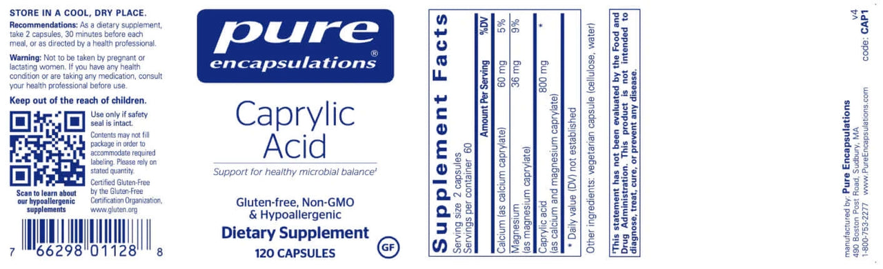 Caprylic Acid 120 vcaps * Pure Encapsulations Supplement - Conners Clinic