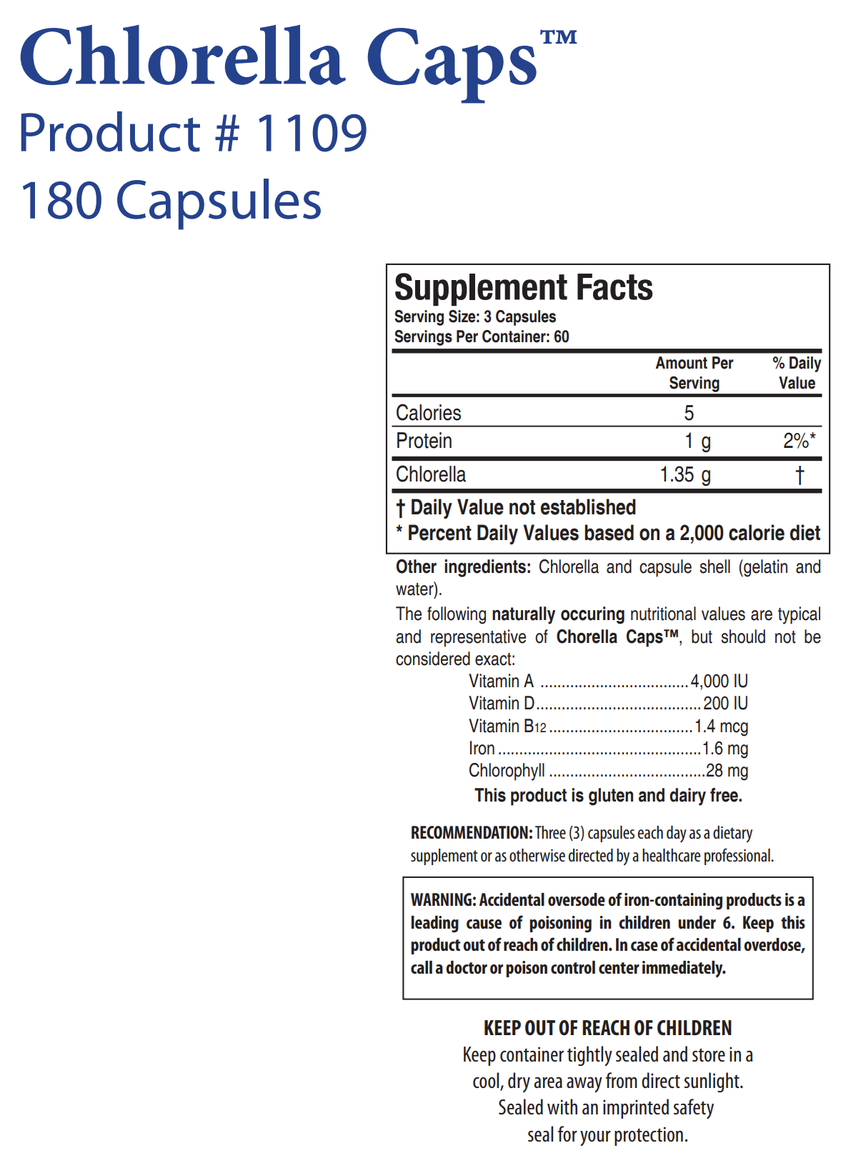 CHLORELLA CAPS (180C) Biotics Research Supplement - Conners Clinic