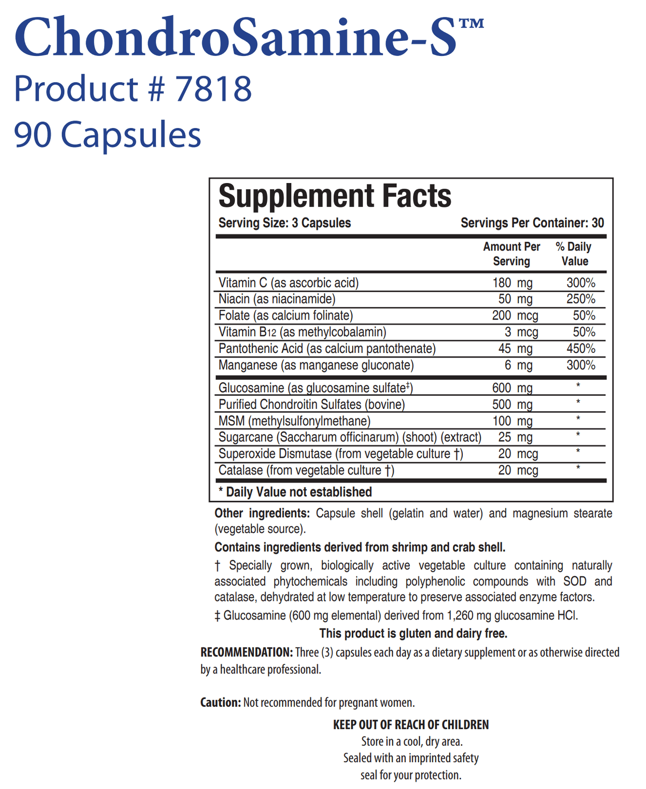 CHONDROSAMINE S (90C) Biotics Research Supplement - Conners Clinic