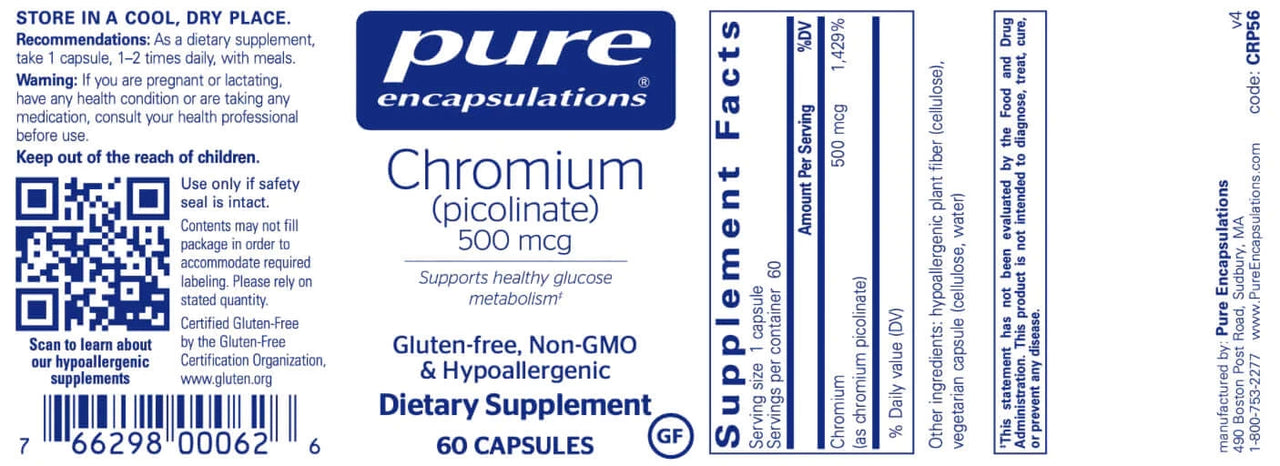 Chromium (picolinate) 500 mcg 60 vcaps * Pure Encapsulations Supplement - Conners Clinic