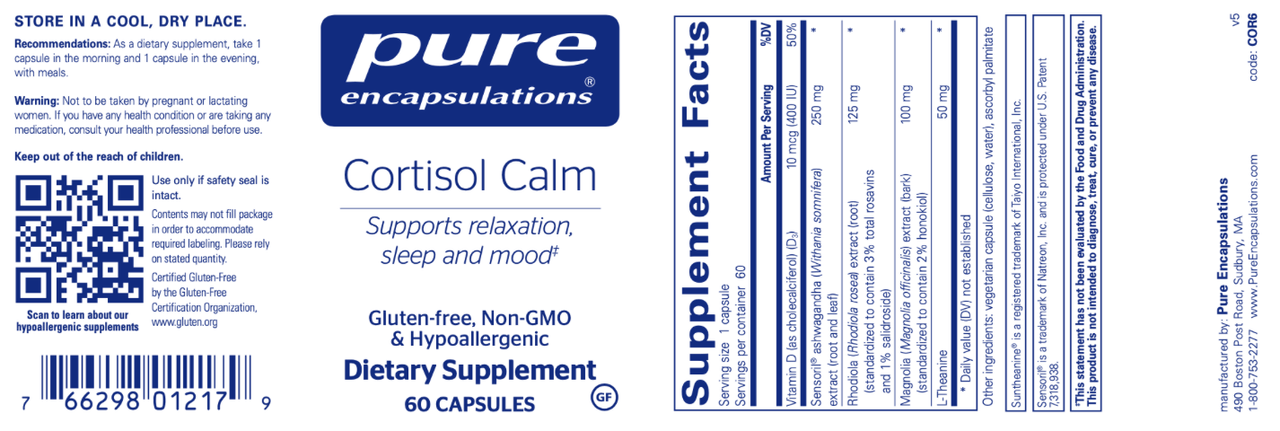 Cortisol Calm 60 vegcaps * Pure Encapsulations Supplement - Conners Clinic