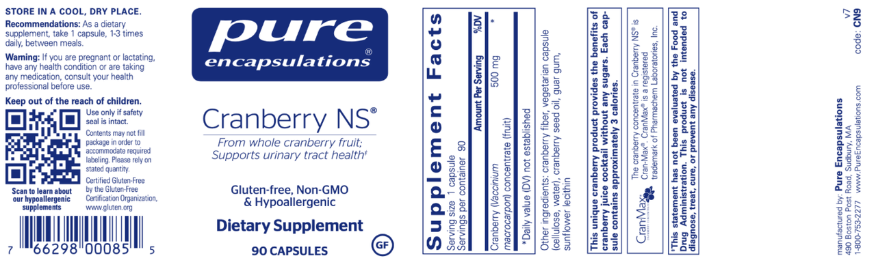 Cranberry NS 500 mg 90 vcaps * Pure Encapsulations Supplement - Conners Clinic