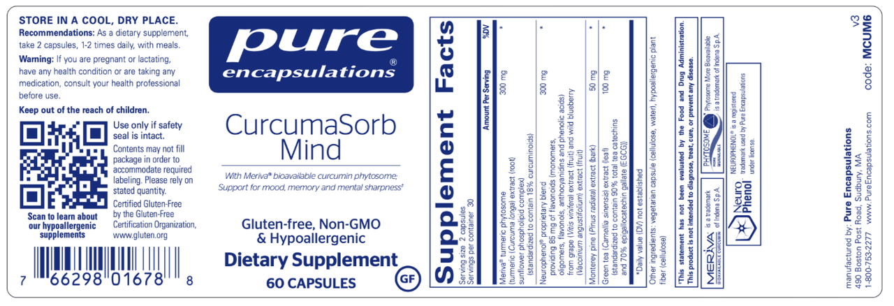 CurcumaSorb Mind 60 caps * Pure Encapsulations Supplement - Conners Clinic