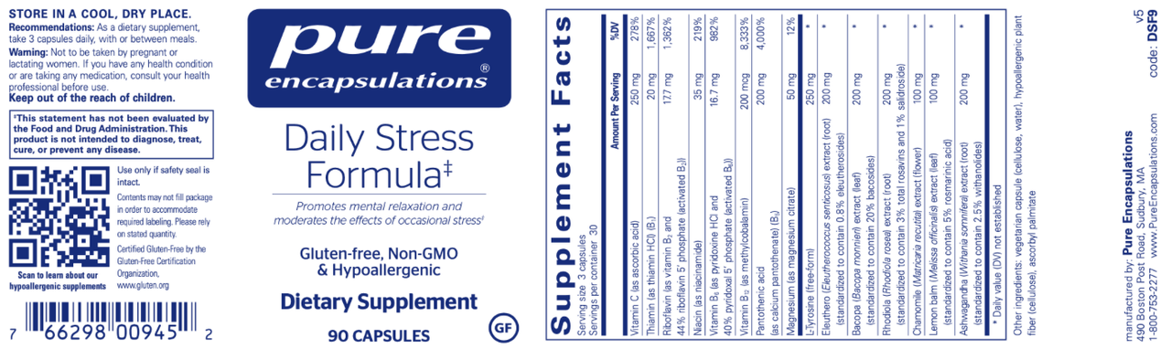 Daily Stress Formula 90 caps * Pure Encapsulations Supplement - Conners Clinic