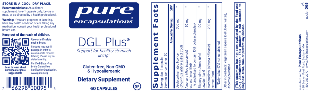 DGL Plus 60 vcaps * Pure Encapsulations Supplement - Conners Clinic