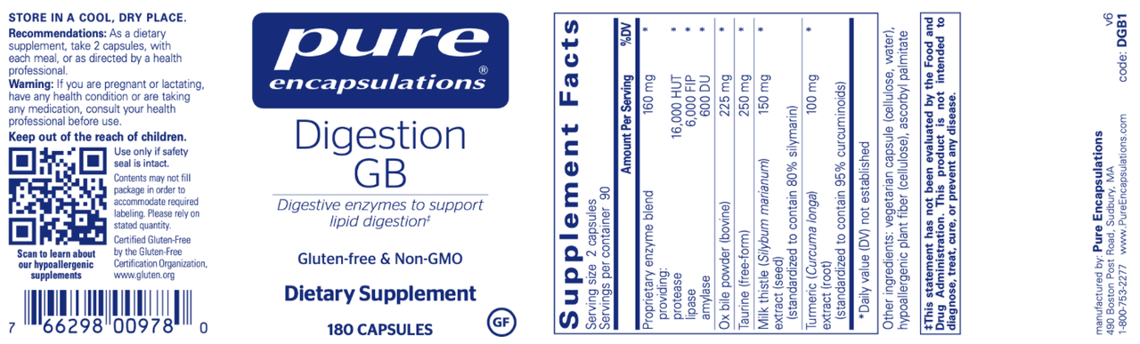 Digestion GB 180 caps * Pure Encapsulations Supplement - Conners Clinic