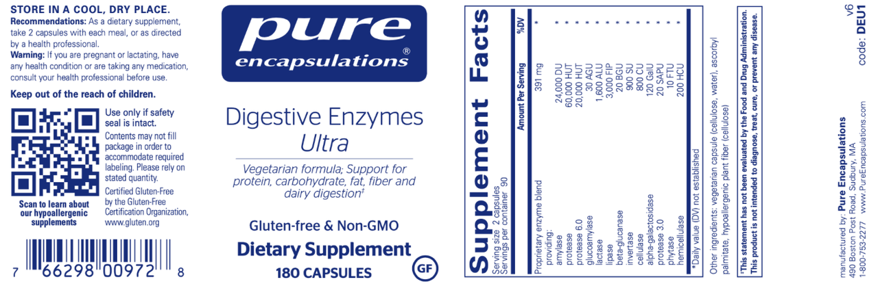 Digestive Enzymes Ultra 180 caps * Pure Encapsulations Supplement - Conners Clinic