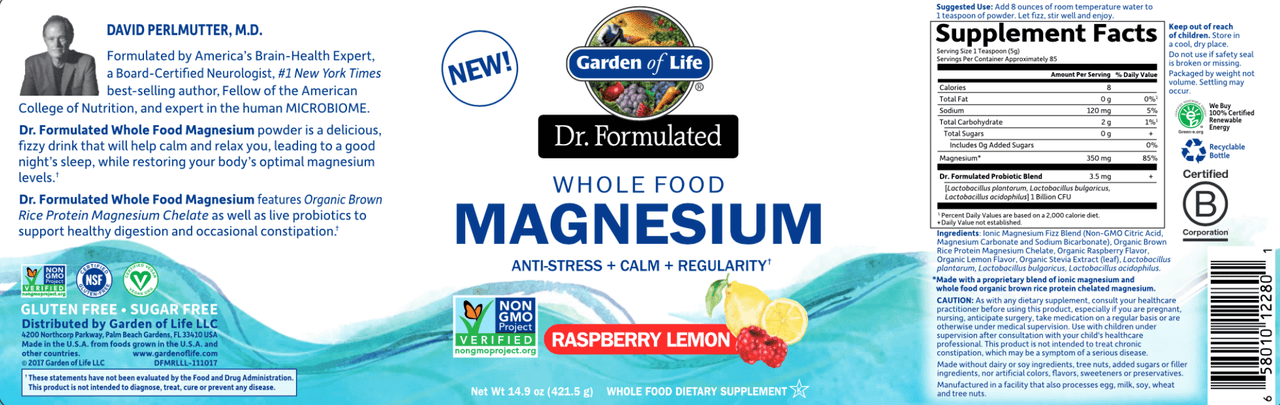Dr. Formulated Magnesium Raspberry Lemon 14.9oz * Garden of Life Supplement - Conners Clinic