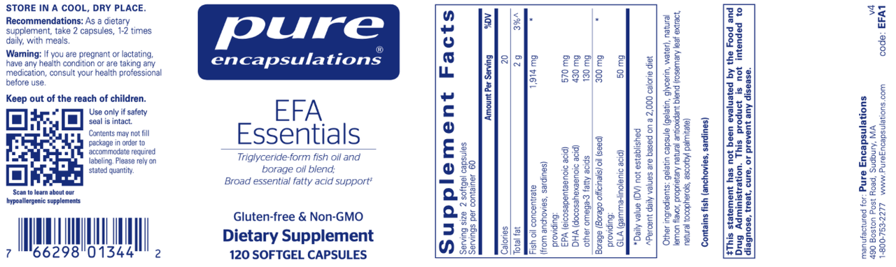 EFA Essentials 120 softgels * Pure Encapsulations Supplement - Conners Clinic