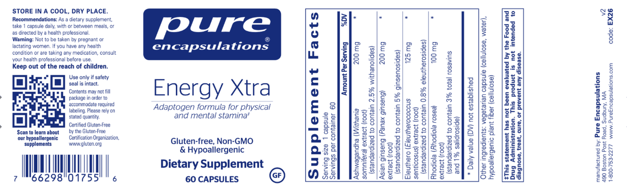 Energy Xtra 60 vegcaps * Pure Encapsulations Supplement - Conners Clinic
