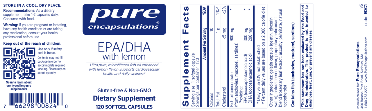 EPA/DHA with lemon 120 gels * Pure Encapsulations Supplement - Conners Clinic