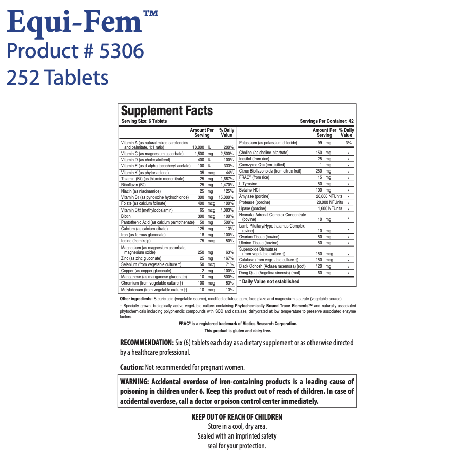 Equi-Fem - 252 tablets Biotics Research Supplement - Conners Clinic