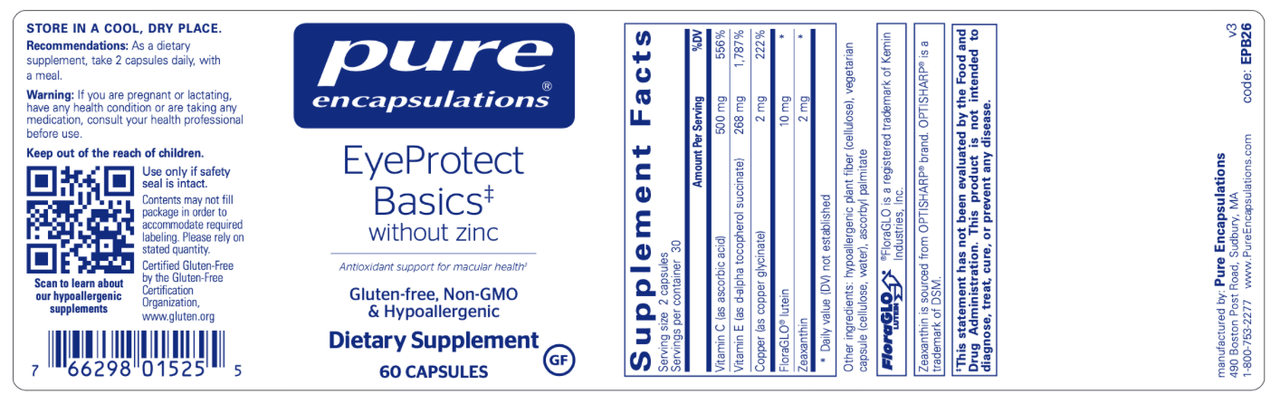 EyeProtect Basics (without zinc) 60 caps * Pure Encapsulations Supplement - Conners Clinic