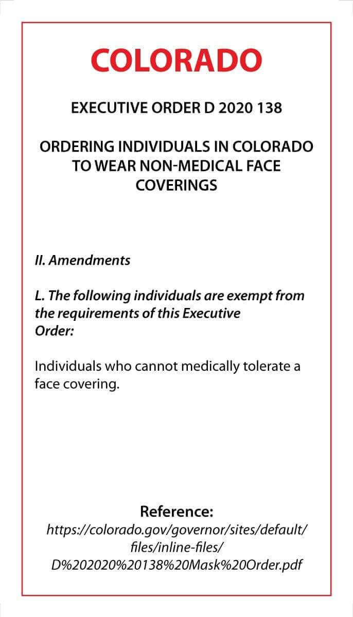 Face Mask Covering Medical Exemption Card - Laminated Conners Clinic Equipment Colorado - Conners Clinic