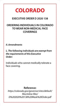 Thumbnail for Face Mask Covering Medical Exemption Card - Laminated Conners Clinic Equipment Colorado - Conners Clinic
