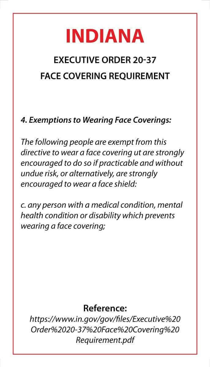 Face Mask Covering Medical Exemption Card - Laminated Conners Clinic Equipment Indiana - Conners Clinic