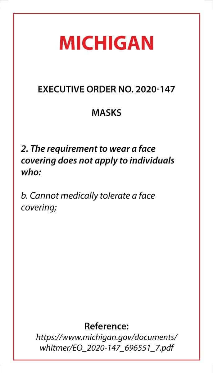 Face Mask Covering Medical Exemption Card - Laminated Conners Clinic Equipment Michigan - Conners Clinic