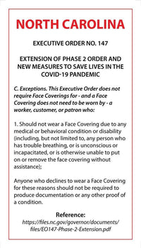 Thumbnail for Face Mask Covering Medical Exemption Card - Laminated Conners Clinic Equipment North Carolina - Conners Clinic