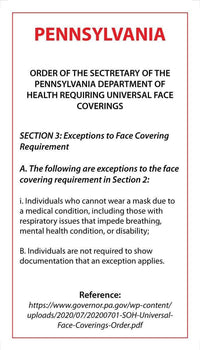 Thumbnail for Face Mask Covering Medical Exemption Card - Laminated Conners Clinic Equipment Pennsylvania - Conners Clinic