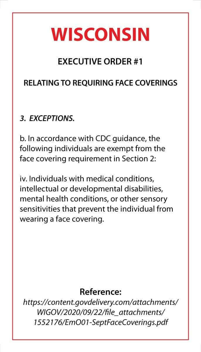 Face Mask Covering Medical Exemption Card - Laminated Conners Clinic Equipment Wisconsin - Conners Clinic